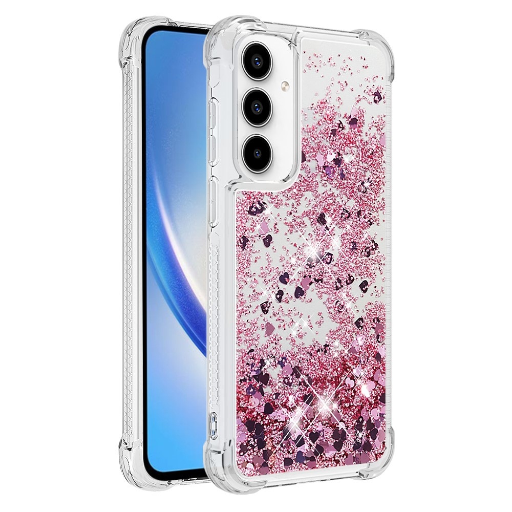 Glitter zselés homokóra hüvely Samsung Galaxy A35 5G - rózsaarany/szív