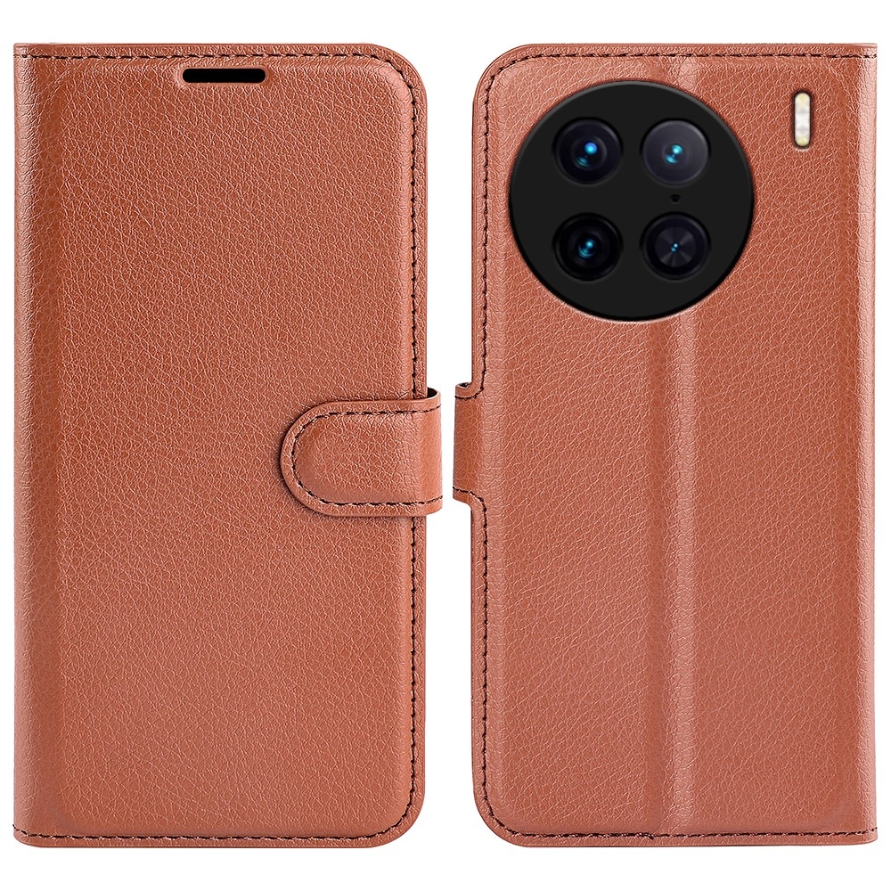 Litchi könyv tok a Vivo X90 Pro-hoz - barna