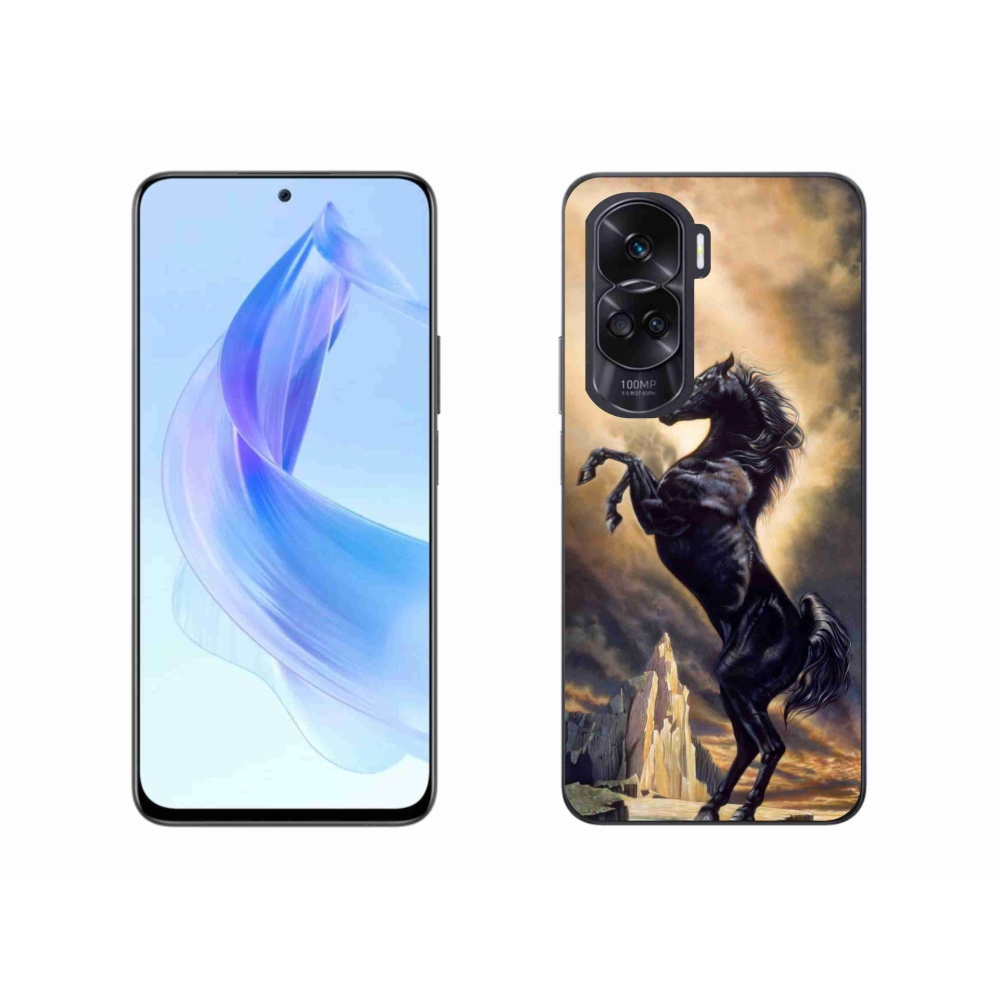Zselés borítás mmCase a Honor 90 Lite készülékhez - fekete rajzfilm ló