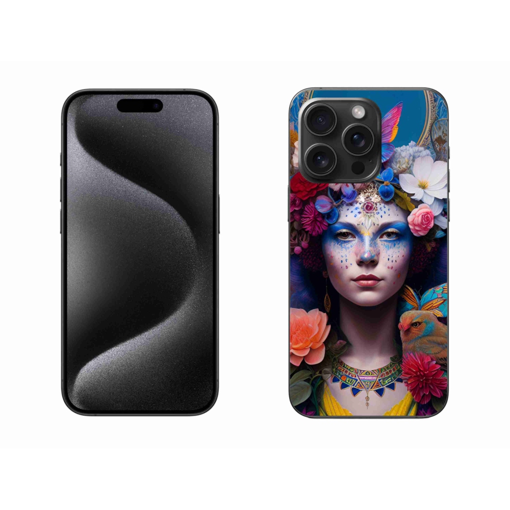 Gél borítás mmCase iPhone 15 Pro Max készülékhez - nő virágokkal