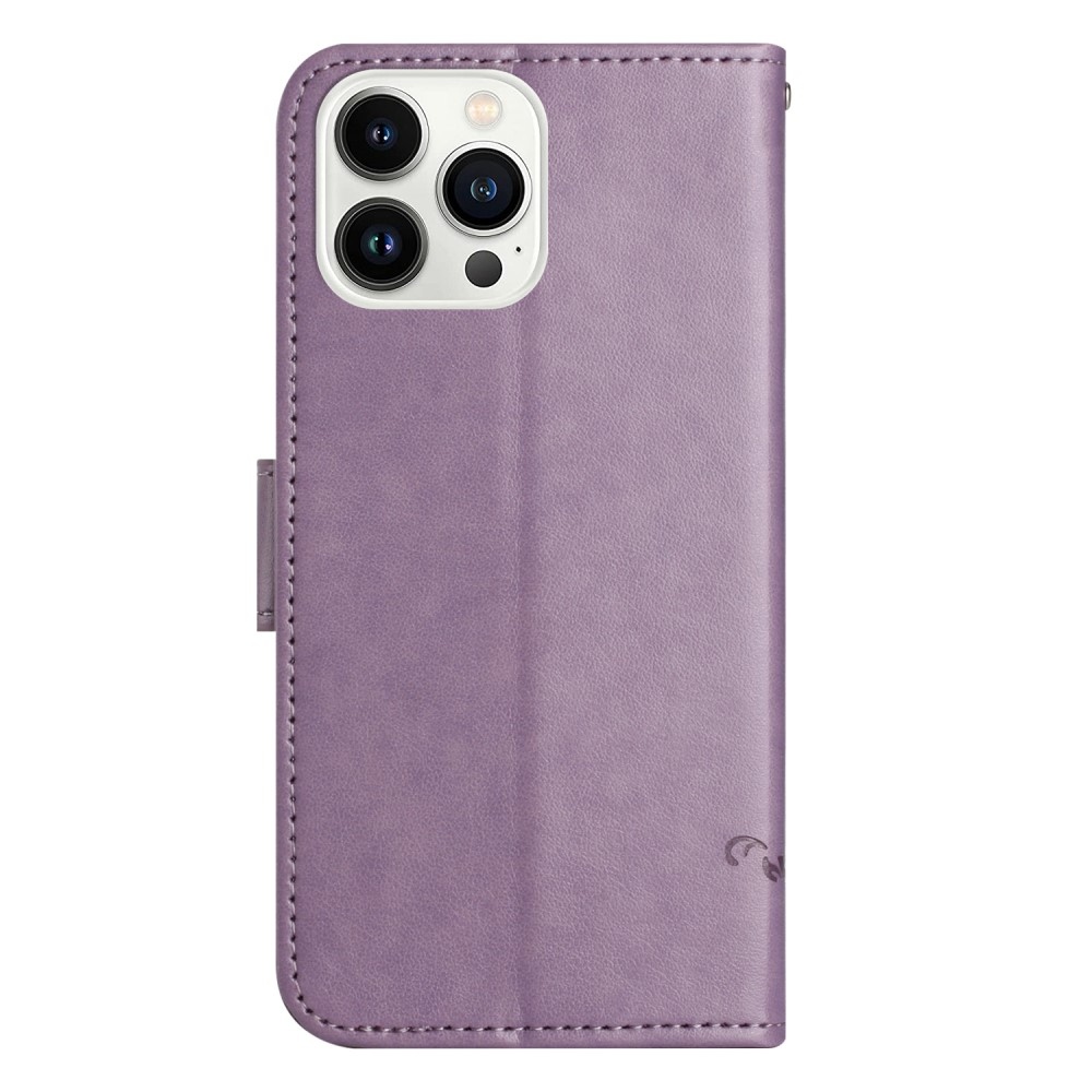 Virágos könyvtáska iPhone 16 Pro készülékhez - világos lila