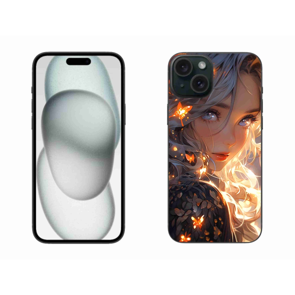 Gél borítás mmCase iPhone 15 Plus készülékhez - lány és pillangók