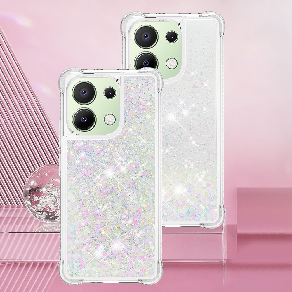 Glitter zselés homokóra tok Xiaomi Redmi Note 13-hoz - rózsaszín/ezüst/szív