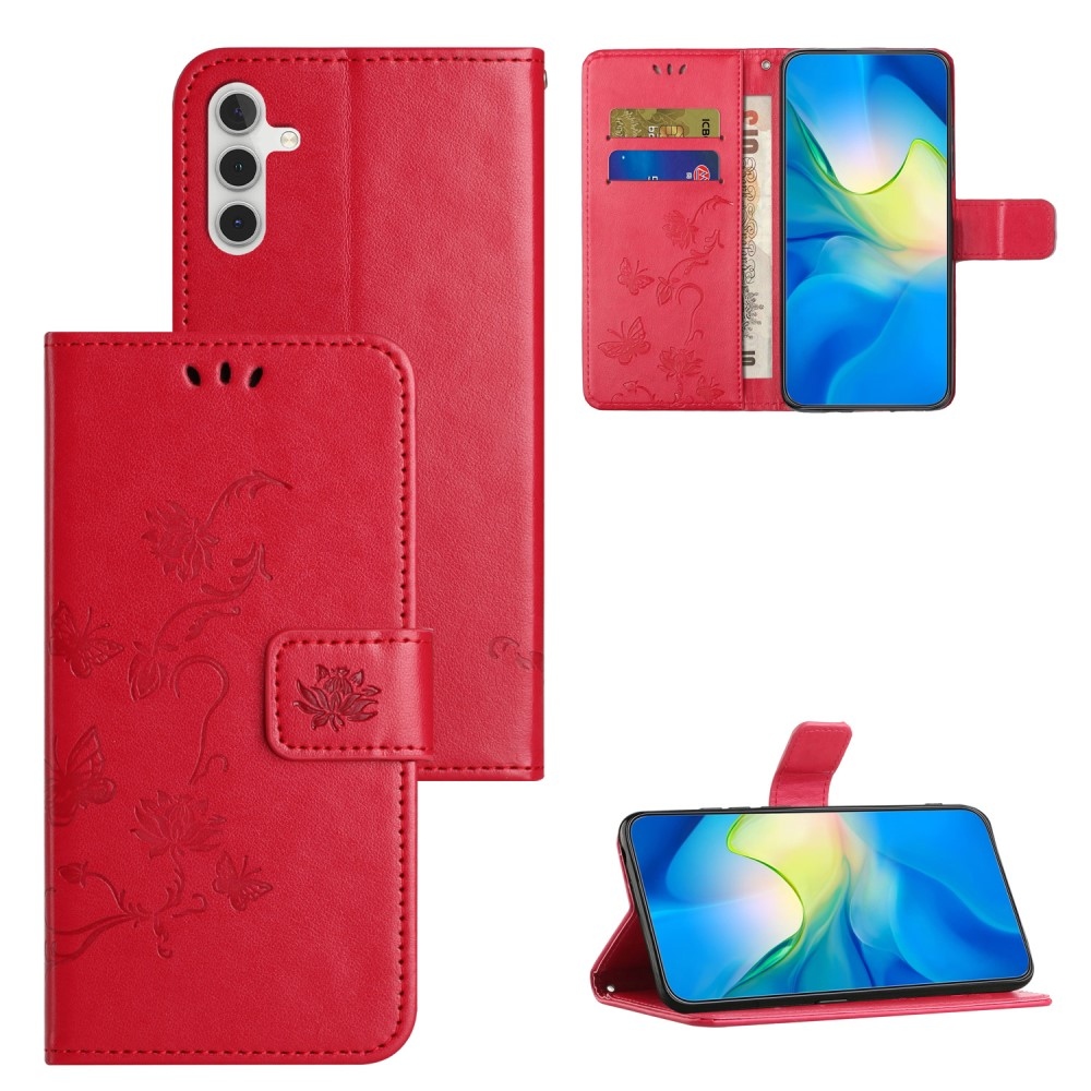 Virágos könyvtáska Samsung Galaxy A35 5G - piros