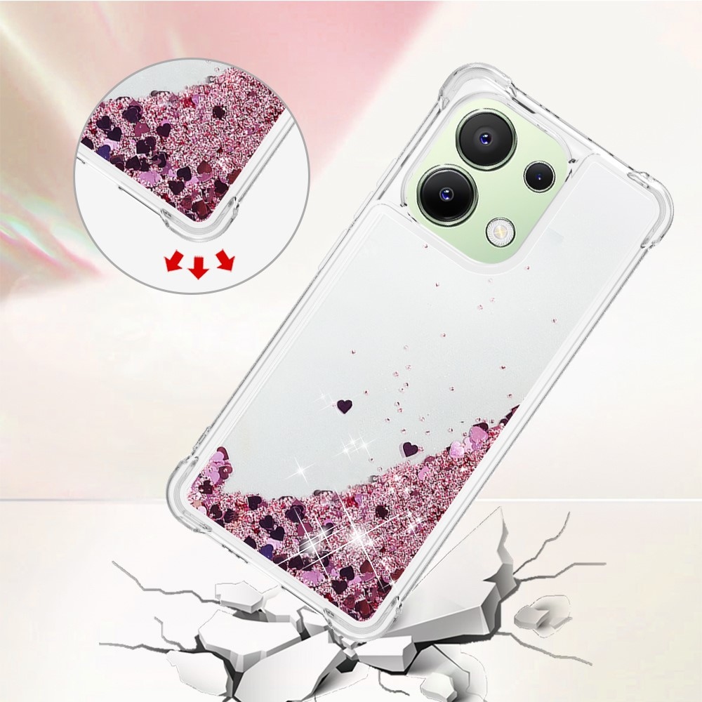 Glitter zselés homokóra tok Xiaomi Redmi Note 13-hoz - rózsaarany/szív