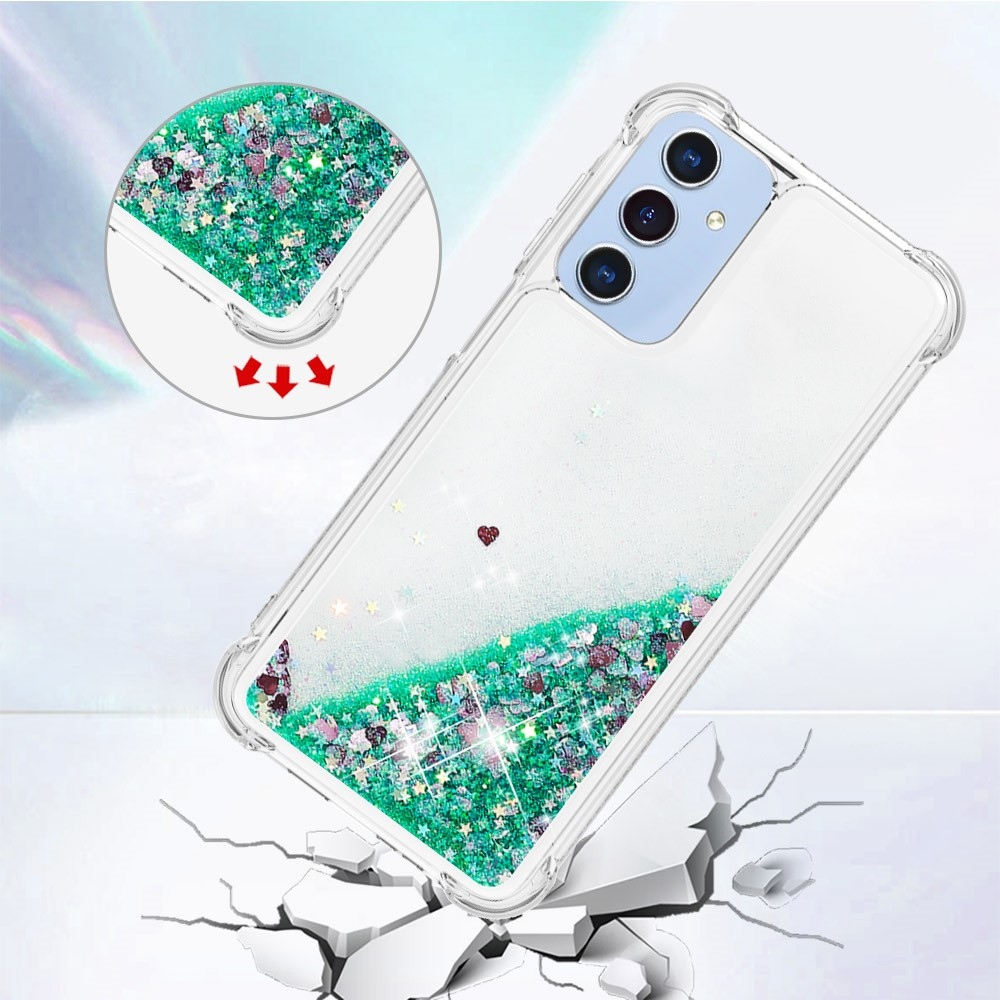 Glitter homokóra zselés tok Samsung Galaxy A26 5G - zöld/szívek