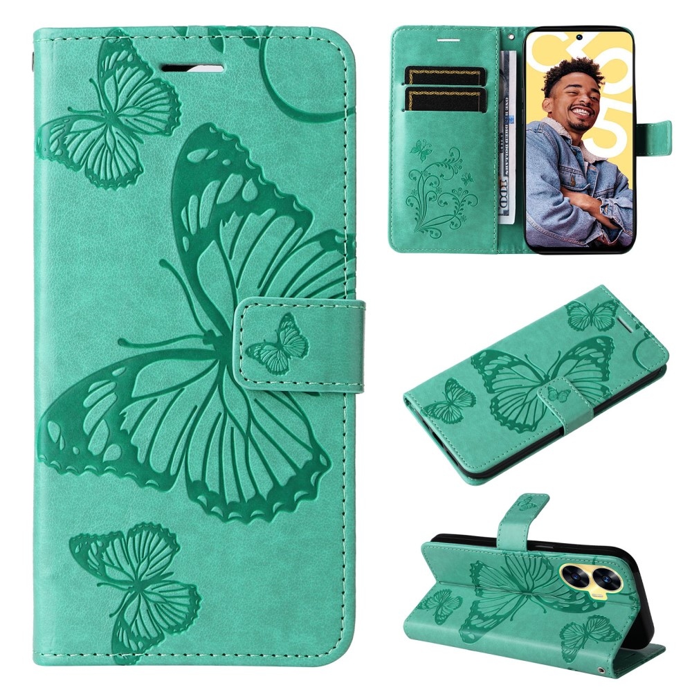 Nagy pillangó könyvtáska a Realme C55 készülékhez - teal színű