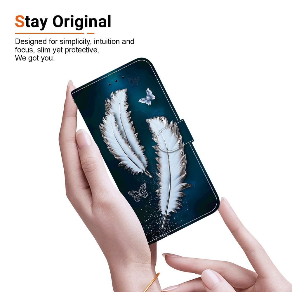 Sokoldalú könyves tok Samsung Galaxy A36 5G/A56 5G - fehér tollakkal
