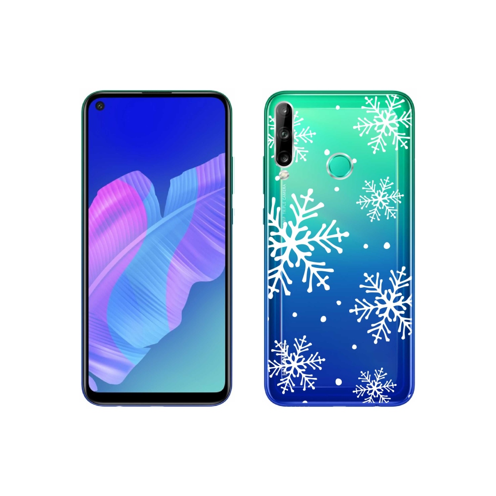 Gél borító mmCase a Huawei P40 Lite E készülékhez - fehér hópelyhek átlátszó háttéren