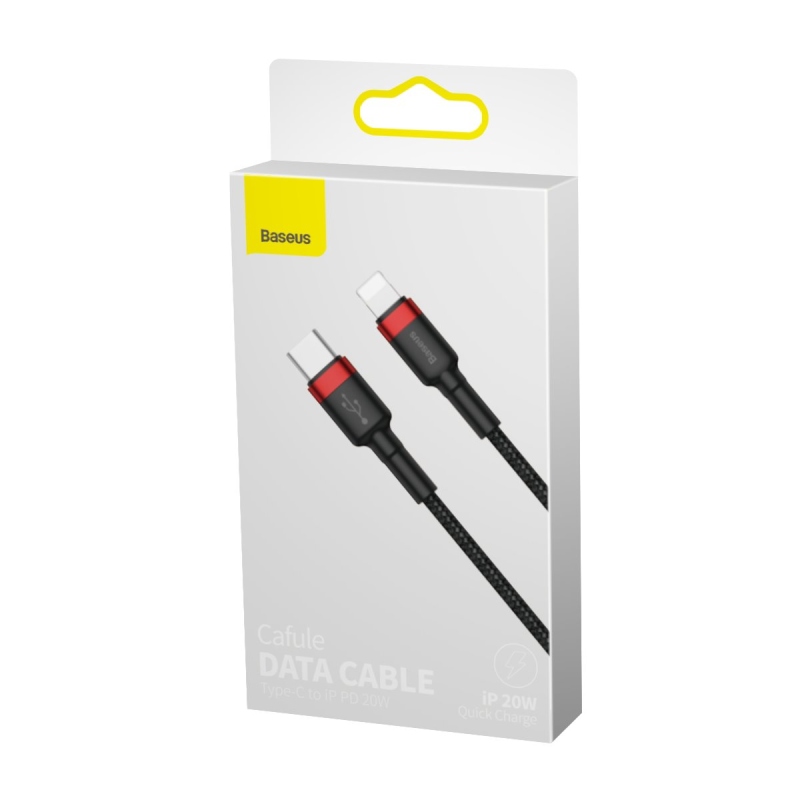 Baseus Cafule adatkábel USB-C - világítás 20W 1m piros/fekete