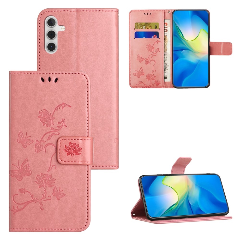 Virágos könyvtáska Samsung Galaxy S24 FE készülékhez - rózsaszín