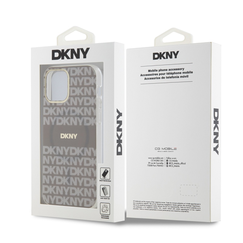 DKNY PC/TPU ismétlődő mintás tonális csíkos Magsafe hátlap iPhone 12/12 Pro bézs színű borítóhoz