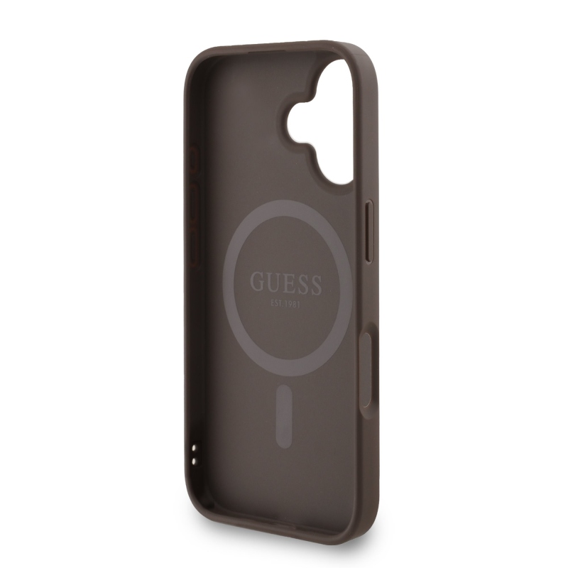 Guess PU bőr 4G színes gyűrűs pánt MagSafe hátlap iPhone 16-hoz Barna barna