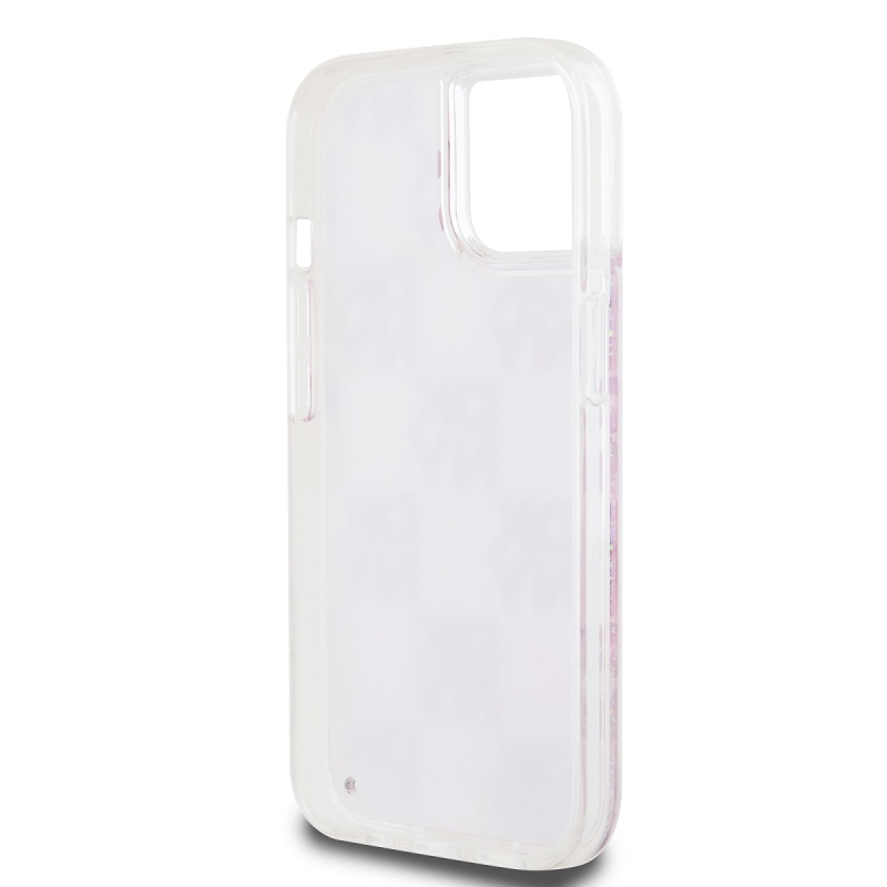 DKNY Liquid Glitter Checkered Pattern hátlapi borító iPhone 15 rózsaszínhez