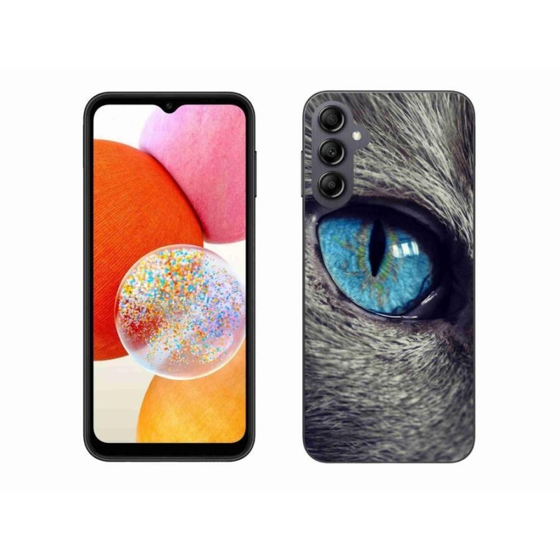 Gél tok mmCase a Samsung Galaxy A14 4G/5G készülékhez - kék macskaszem