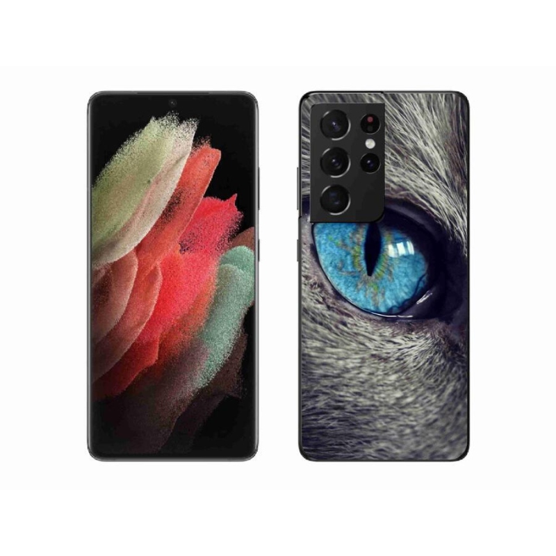 Gél tok mmCase a Samsung Galaxy S21 Ultra 5G készülékhez - kék macskaszem