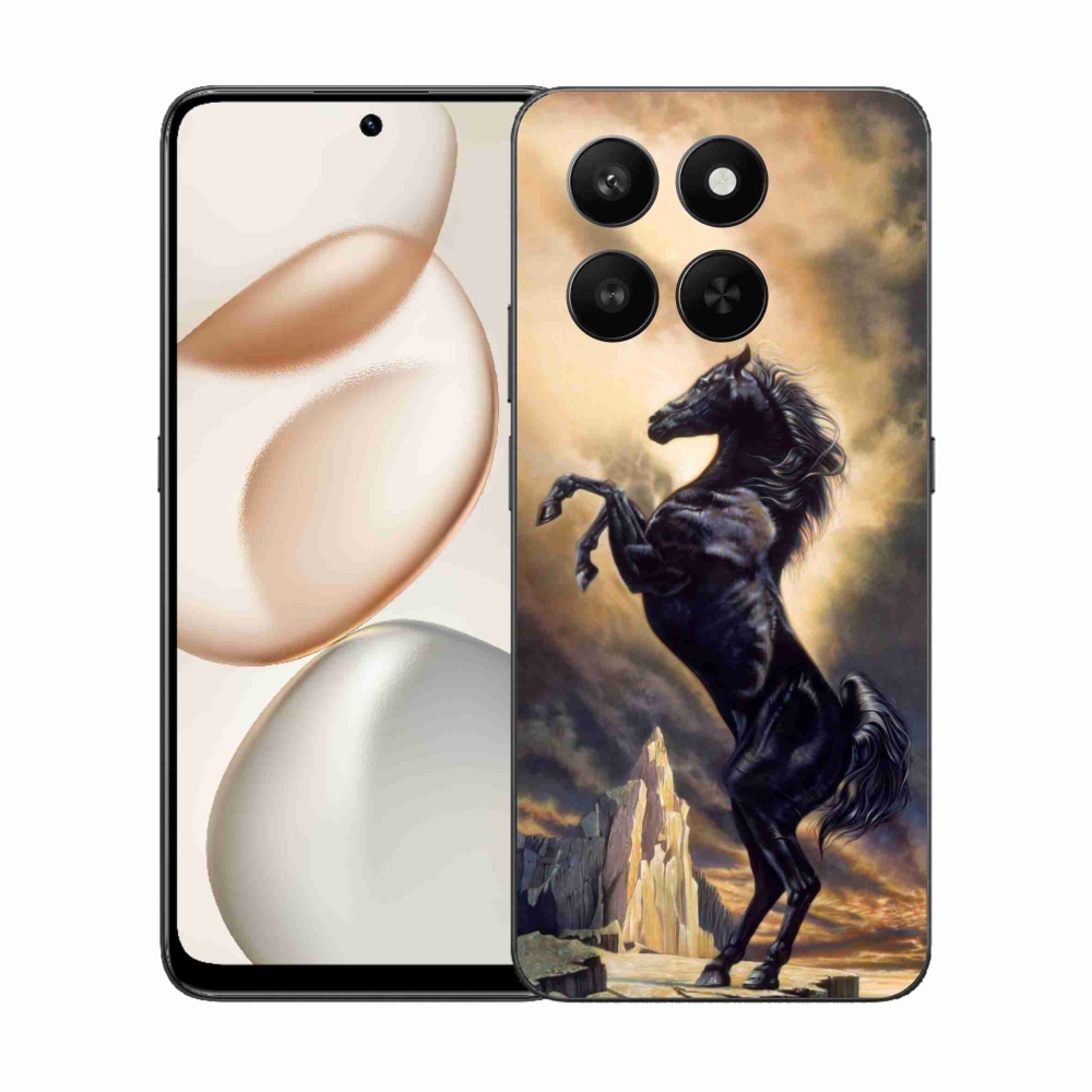 Zselés borítás mmCase a Honor 400 Smart 5G/4G/Honor X7d számára - fekete rajzfilm ló