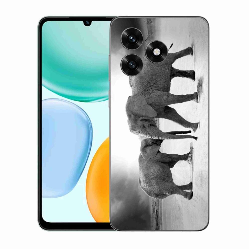 Gél borítás mmCase a Honor X5c Plus számára - fekete és fehér elefántok