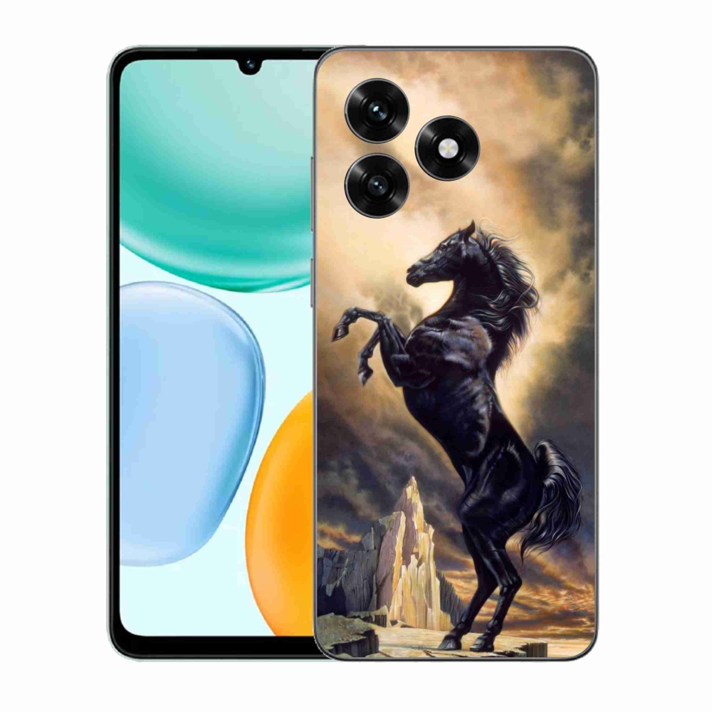 Zselés borítás mmCase a Honor X5c Plus számára - fekete rajzfilm ló