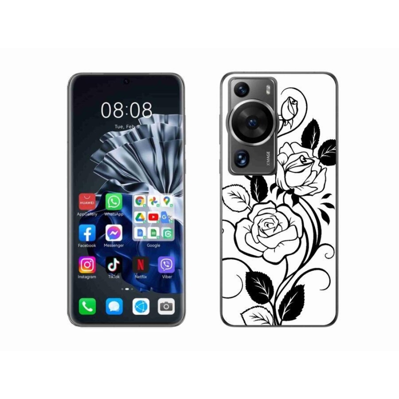 Gél borítás mmCase a Huawei P60 Pro készülékhez - fekete és fehér rózsa