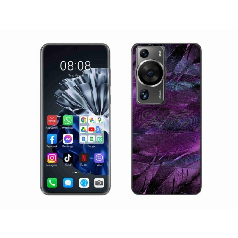 Gél borítás mmCase a Huawei P60 Pro készülékhez - lila tollak