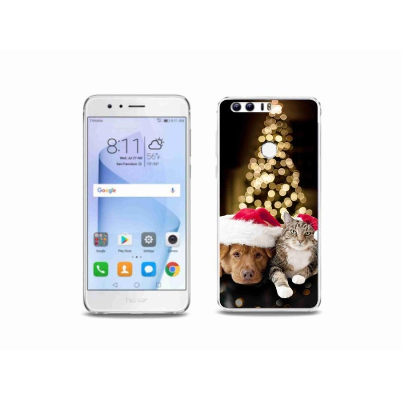 Gél borító mmCase a Honor 8-hoz - Karácsonyi kutya és macska