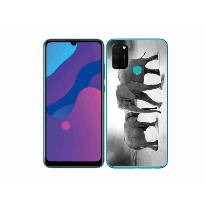 Gél borítás mmCase a Honor 9A számára - fekete és fehér elefántok