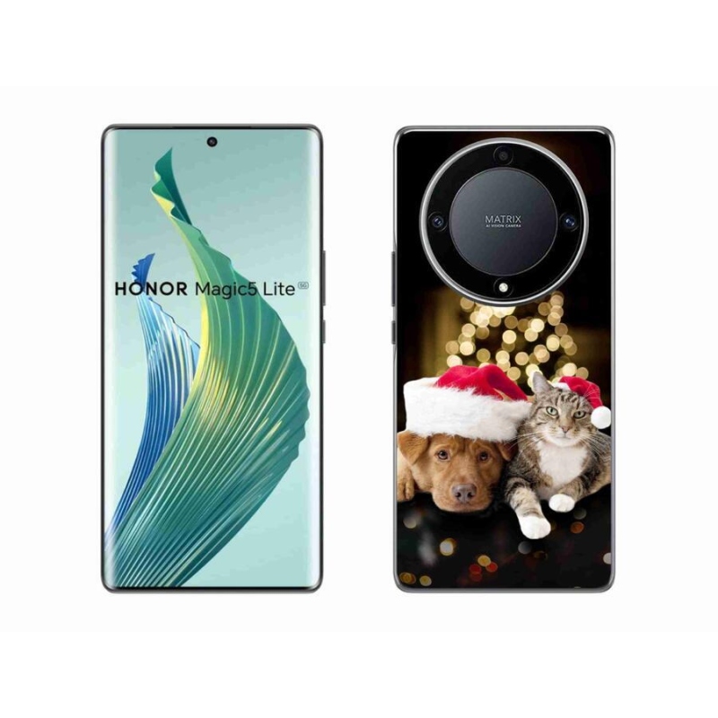 Gél borítás mmCase a Honor Magic 5 Lite 5G számára - Karácsonyi kutya és macska