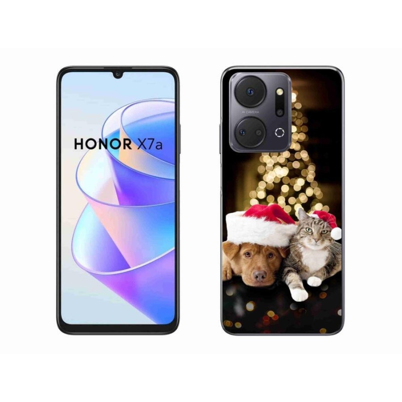 Gél borító mmCase a Honor X7a számára - Karácsonyi kutya és macska