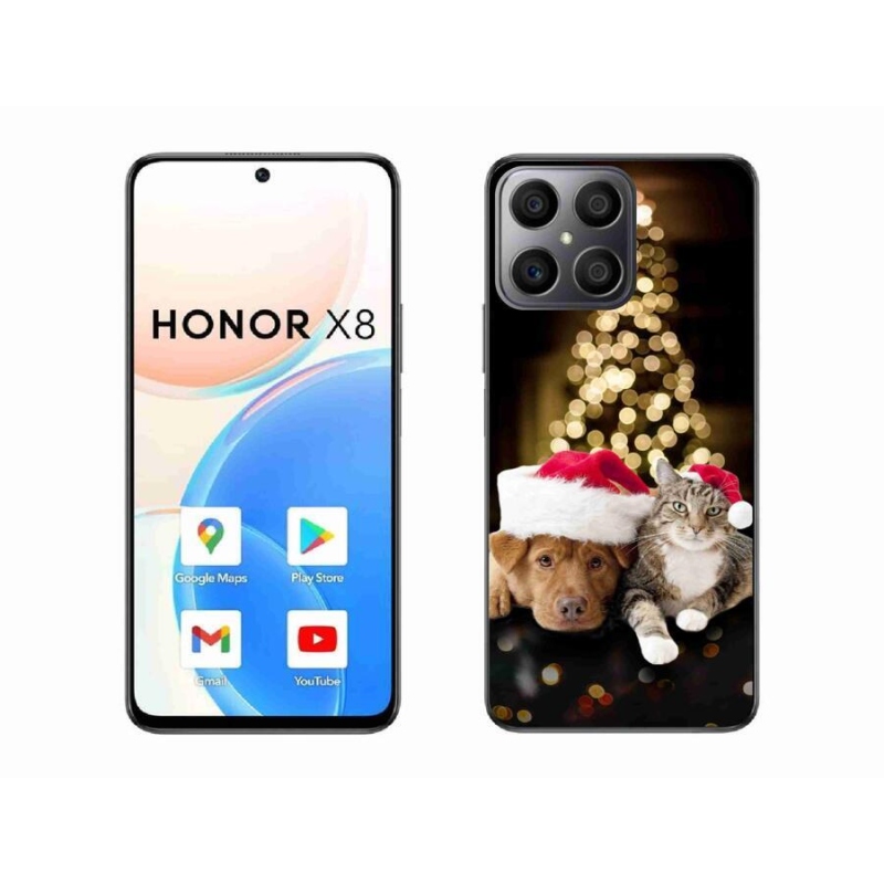 Gél borítás mmCase a Honor X8 4G-hez - Karácsonyi kutya és macska