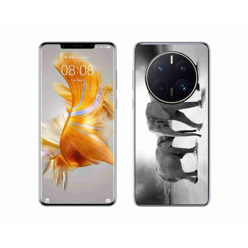 Gél borítás mmCase a Huawei Mate 50 Pro számára - fekete és fehér elefántok