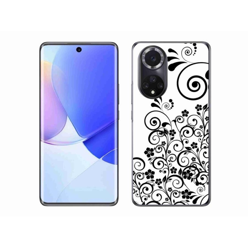 Gél borító mmCase mobil Huawei Nova 9 - fekete és fehér virágmintás tok