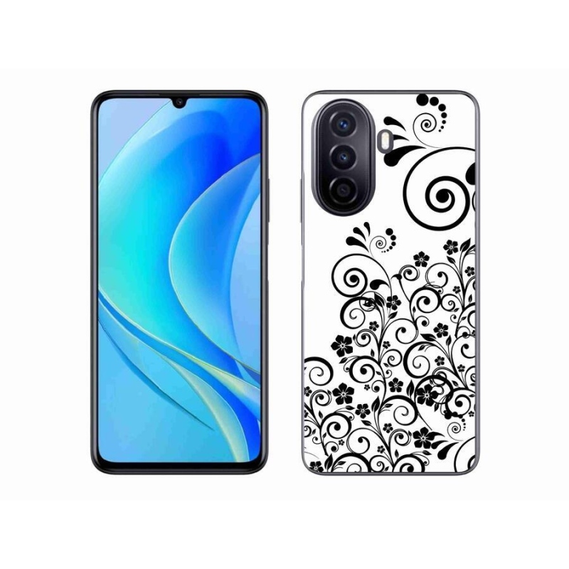 Gél borítás mmCase mobil Huawei Nova Y70 - fekete-fehér virágminták