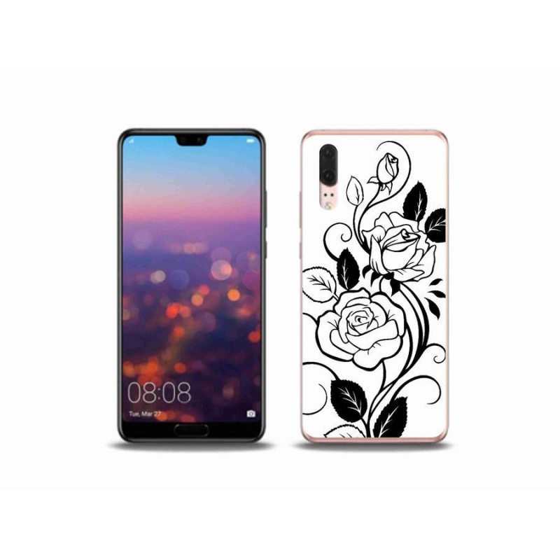 Gél borítás mmCase a Huawei P20 készülékhez - fekete és fehér rózsa