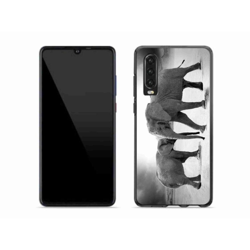 Gél borító mmCase a Huawei P30-hoz - fekete és fehér elefántok
