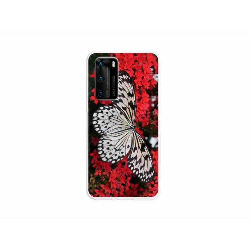 Gél védőhuzat mmCase mobil Huawei P40 - fekete-fehér pillangó 1