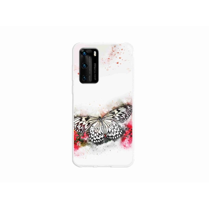 Gél borító mmCase a mobil Huawei P40 - fekete-fehér pillangóhoz