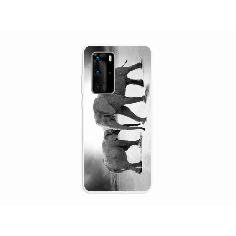Gél borítás mmCase a Huawei P40 Pro számára - fekete és fehér elefántok