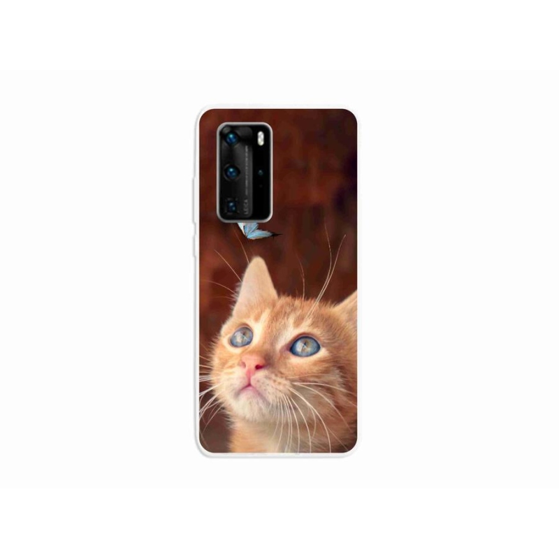 Gél borító mmCase a mobil Huawei P40 Pro - pillangó és cica számára