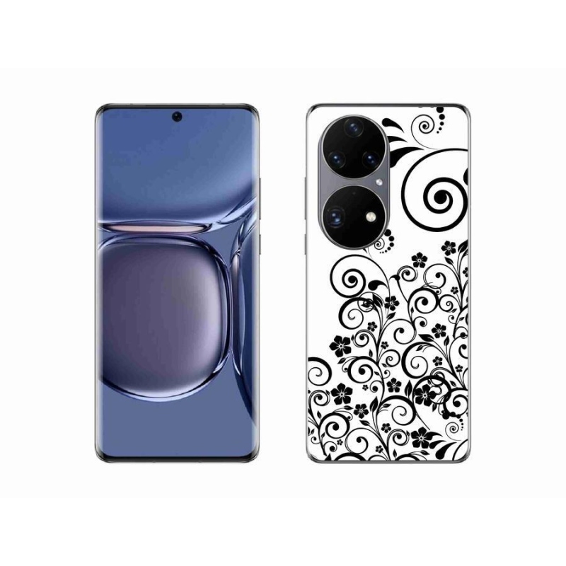 Gél borító mmCase a Huawei P50 Pro mobilhoz - fekete és fehér virágmintás