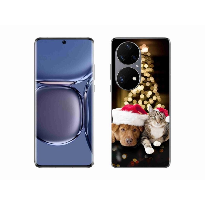 Gél borító mmCase mobil Huawei P50 Pro - Karácsonyi kutya és macska