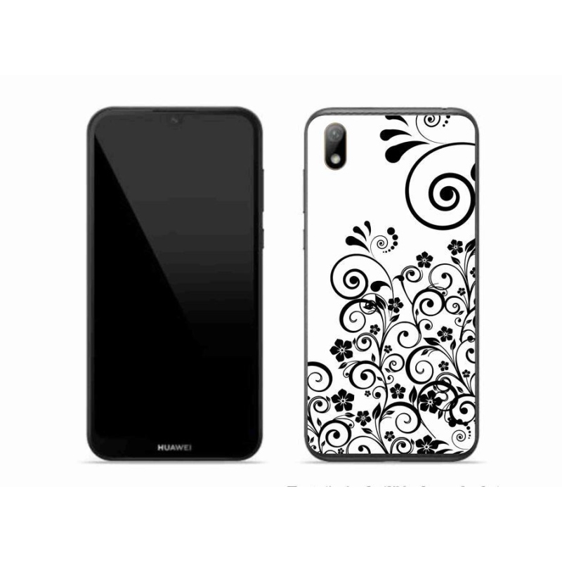 Gél borítás mmCase a Huawei Y5 (2019) - fekete és fehér virágmintás tokhoz