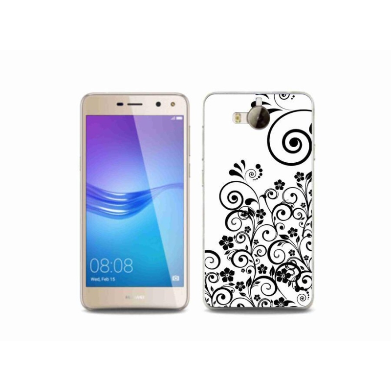 Gél borítás mmCase a Huawei Y6 (2017) - fekete és fehér virágmintás tokhoz