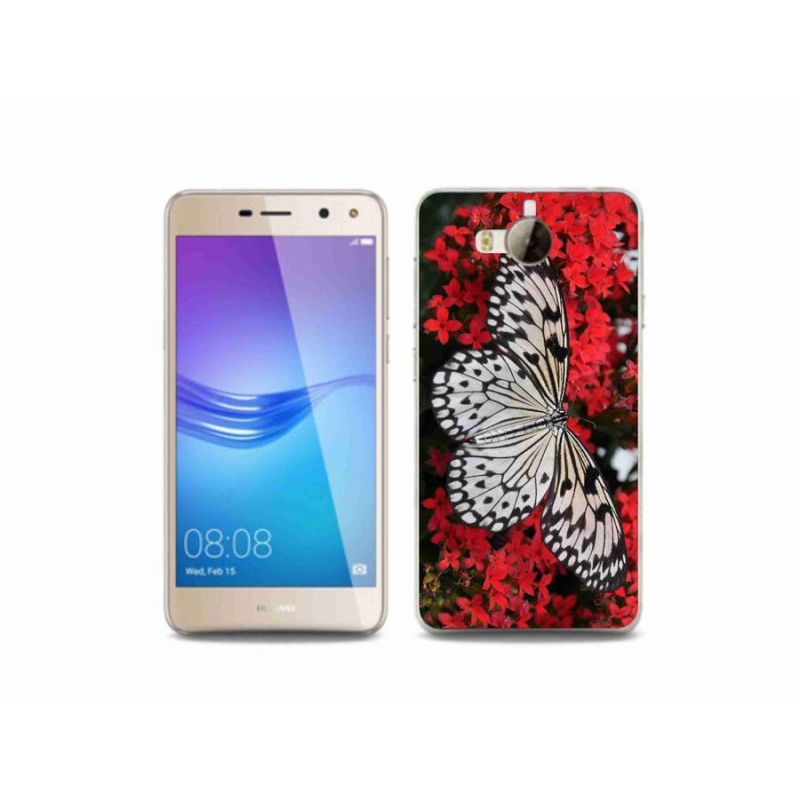 Gél borító mmCase a mobil Huawei Y6 (2017) - fekete-fehér pillangó 1