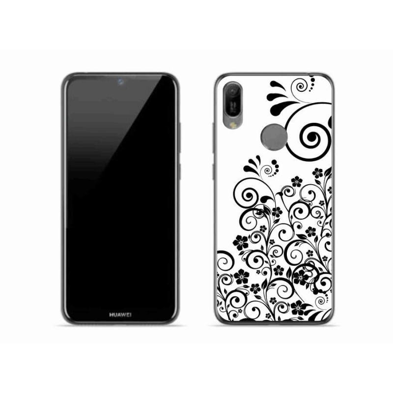 Gél borító mmCase a mobil Huawei Y6 (2019) - fekete-fehér virágmintás borításhoz