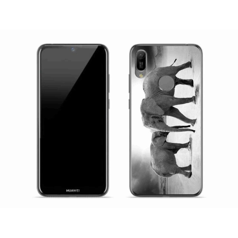 Gél borítás mmCase a Huawei Y6 (2019) - fekete és fehér elefántokhoz
