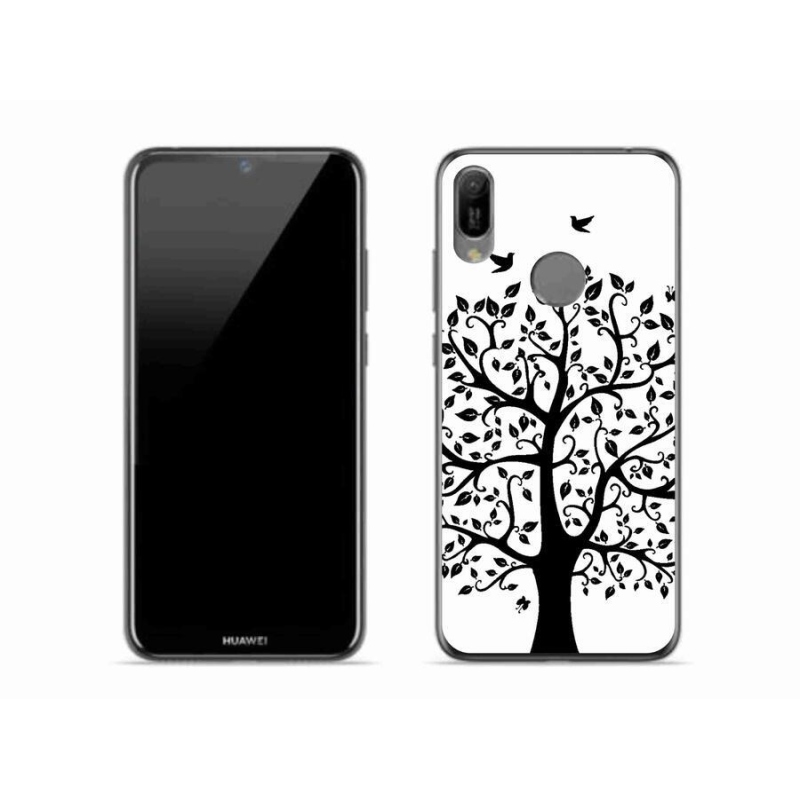 Gél borítás mmCase a Huawei Y6 (2019) - fekete-fehér fa számára