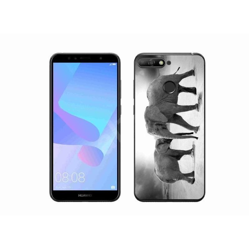 Gél borítás mmCase a Huawei Y6 Prime (2018) - fekete és fehér elefántokhoz