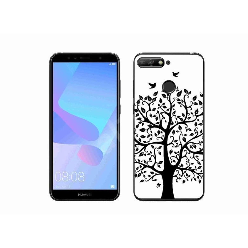 Gél borítás mmCase a Huawei Y6 Prime (2018) - fekete-fehér fa számára
