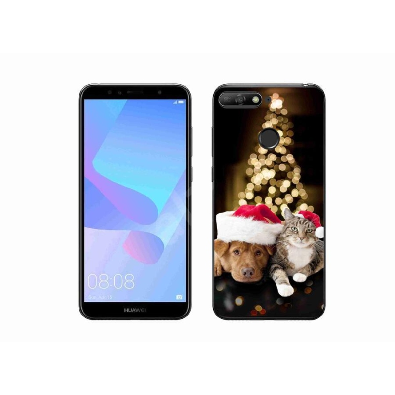 Gél borítás mmCase a Huawei Y6 Prime (2018) - Karácsonyi kutya és macska